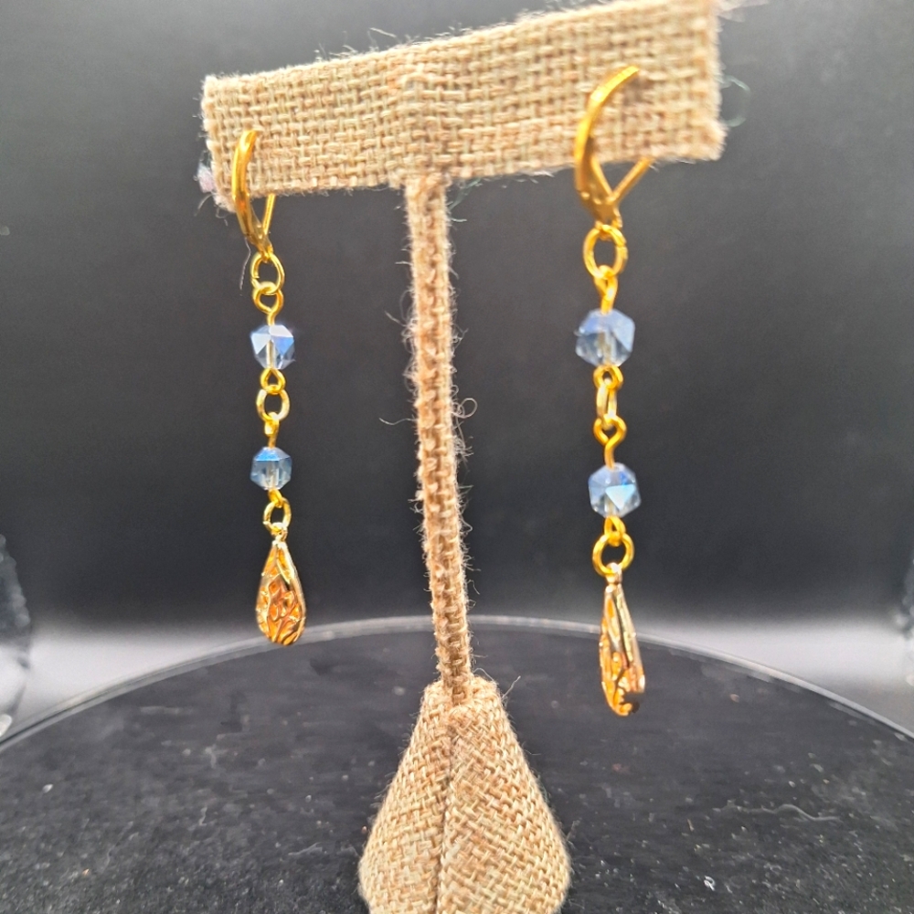 Gold and Blue Dangle Earrings